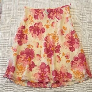 Ann Taylor Floral Cream Skirt with Pink and Orange Blooms